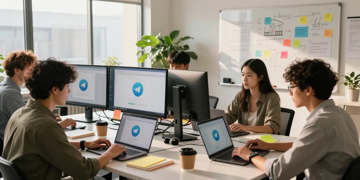 Download Telegram for seamless communication in a vibrant team collaboration space with technology.