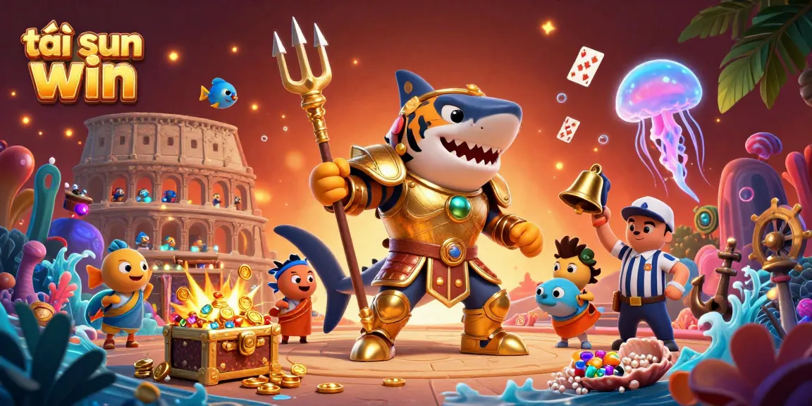 Tải sun win and win big with an underwater colosseum featuring a tiger shark and captivating game elements.