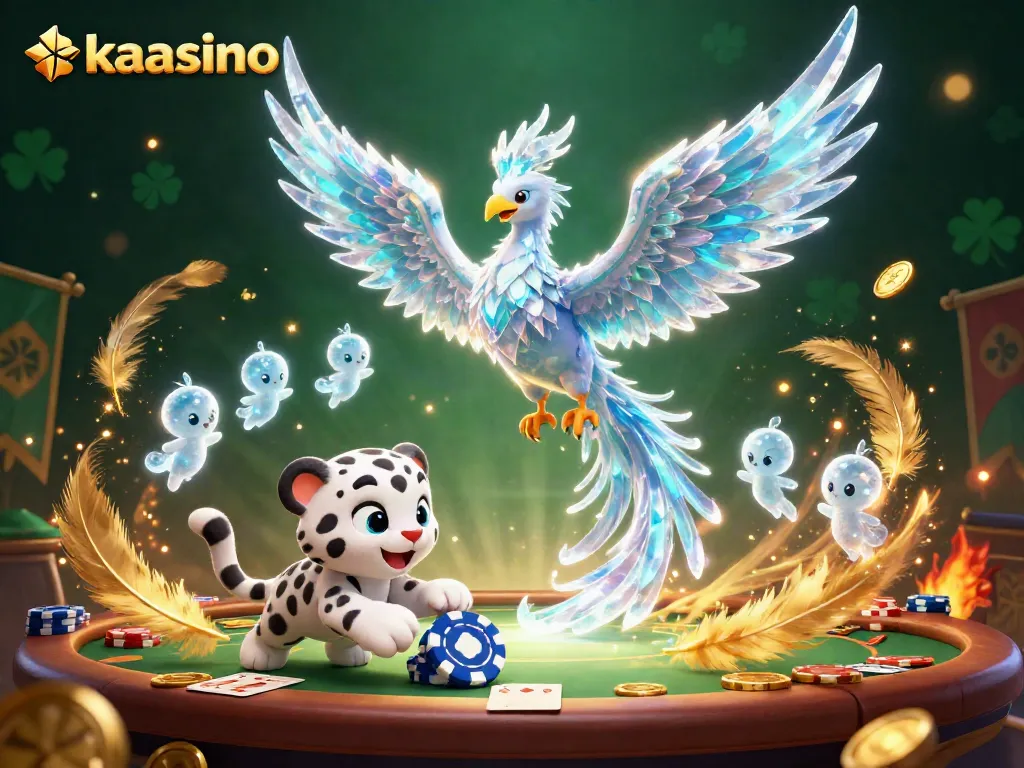 Play poker with kaasino while enjoying an ultra-detailed fantasy illustration of an ice phoenix and glowing sprites.