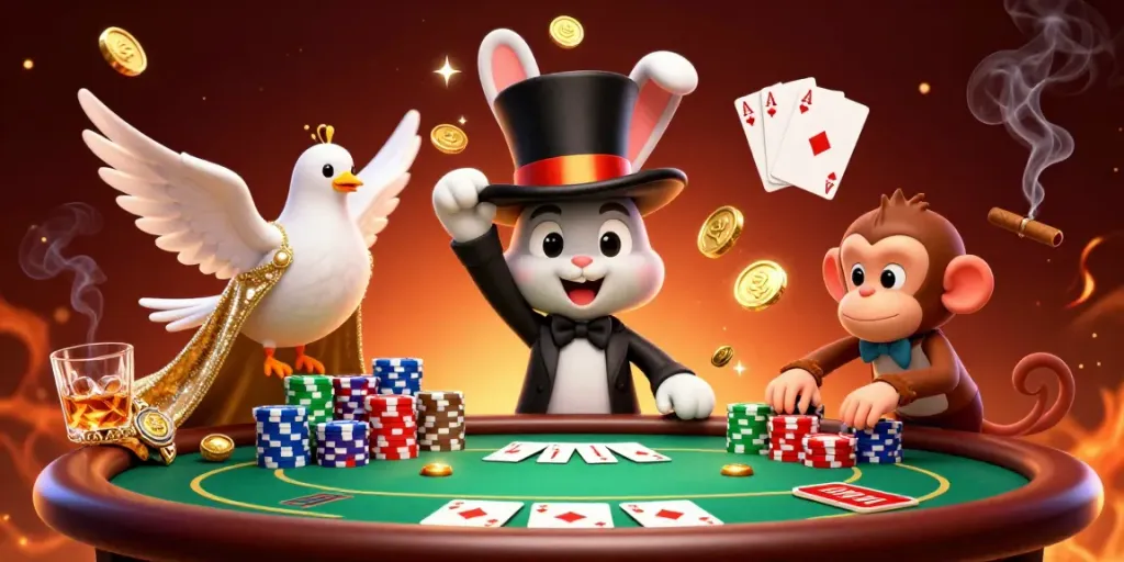 Experience thrilling slot action with a futuristic magician rabbit amidst vibrant casino elements.