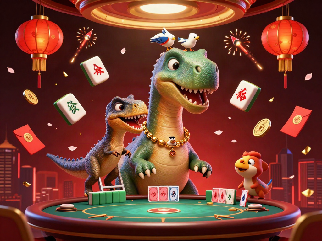 Engage in the HitClub spirit with a vibrant casino scene featuring a towering brontosaurus and clever raptor amidst lively game elements.