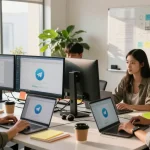Download Telegram for seamless communication in a vibrant team collaboration space with technology.